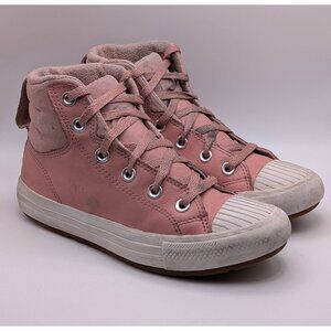 Converse All Star Pink Leather Youth Size 3 Classic High Top Shoe Sneaker Chucks